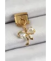 ietaks™ 316L Çelik Sallantılı Zirkon Taşlı Fiyonk Model Gold Renk Nomination Charm