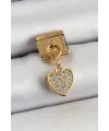 ietaks™ 316L Çelik Sallantılı Zirkon Taşlı Kalp Model Gold Renk Nomination Charm