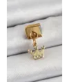 ietaks™ 316L Çelik Sallantılı Zirkon Taşlı Kraliçe Tacı Model Gold Renk Nomination Charm
