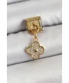 ietaks™ 316L Çelik Sallantılı Zirkon Taşlı Yonca Model Gold Renk Nomination Charm