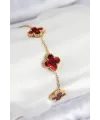 ietaks™ 316L Çelik Sedefli Kırmızı Gold Renk Yonca Kadın Bileklik
