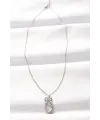 ietaks™ 316L Çelik Silver Renk Zirkon Taşlı Kalpli Fiyonk Kolye