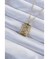 ietaks™ 316L Çelik Zincir Eskitme Altın Renk Pembe Mineli Kalp Figürlü Tarot Kolye