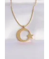 ietaks™ 316L Çelik Zincir Gold Renk Ay Yıldız Unisex Kolye
