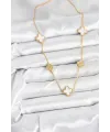 ietaks™ 316L Çelik Zincir Gold Renk Beyaz ve Zirkon Taşlı Yonca Kadın Kolye