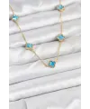 ietaks™ 316L Çelik Zincir Gold Renk Buz Mavisi Baby Boy Yonca Kadın Kolye