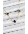 ietaks™ 316L Çelik Zincir Gold Renk Lacivert Baby Boy Yonca Kadın Kolye