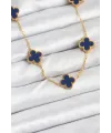 ietaks™ 316L Çelik Zincir Gold Renk Lacivert Yonca Kadın Kolye