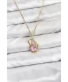 316L Çelik Zincir Gold Renk Pembe Kuğu Model Zirkon Taşlı Kadın Kolye