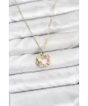 ietaks™ 316L Çelik Zincir Gold Renk Pembe Taş Detaylı Çelenk Model Kadın Kolye