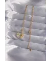 ietaks™ 316L Çelik Zincir Gold Renk Zirkon Taşlı Yıldız Figürlü Oval Kolye