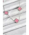 ietaks™ 316L Çelik Zincir Gümüş Pembe Renk Yonca Kadın Kolye