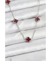 ietaks™ 316L Çelik Zincir Gümüş Renk Bordo Baby Boy Yonca Kadın Kolye