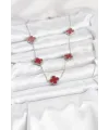 ietaks™ 316L Çelik Zincir Gümüş Renk Bordo Renk Yonca Kadın Kolye