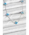 ietaks™ 316L Çelik Zincir Gümüş Renk Buz Mavisi Baby Boy Yonca Kadın Kolye