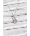 316L Çelik Zincir Gümüş Renk Pembe Kuğu Model Zirkon Taşlı Kadın Kolye