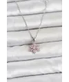 316L Çelik Zincir Gümüş Renk Pembe Zirkon Taşlı Lotus Model Kadın Kolye