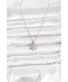 316L Çelik Zincir Gümüş Renk Pembe Zirkon Taşlı Lotus Model Kadın Kolye