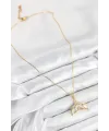 ietaks™ 316L Çelik Zirkon Taşlı Balık Kuyruğu Model Gold Renk Kadın Kolye
