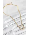 ietaks™ 316L Çelik Zirkon Taşlı Çeyrek Takılabilir Gold Renk Kadın Kolye