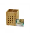 4 Bölmeli  Büyük - Pencereli  Kare=11x11cm  Ahşap Bambu Kaşıklık Organizer