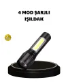 4 Mod Şarjlı Işıldak | Ultra Güçlü Cree Led | Su Geçirmez Alüminyum Gövde