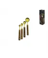 4 Pcs Gold Metal Ölçü Kaşık Seti Otantik Ağaç Kulp 15ml - 5ml - 2.5ml - 1.25ml