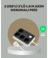 4 Prizli 3 Usb Portlu Anahtarlı Akım Korumalı Priz