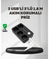 4.1a Hızlı Şarjlı Akım Korumalı 4 Priz Ve 3 Usb Çıkışlı Priz
