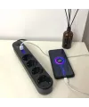 4lü Siyah Anahtarlı 3 USB Li Akım Korumalı Topraklı Çocuk Korumalı Grup Priz 2 Metre