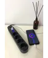 4lü Siyah Anahtarlı 3 USB Li Akım Korumalı Topraklı Çocuk Korumalı Grup Priz 2 Metre