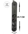 4lü Siyah Anahtarlı 3 Usb Li Akım Korumalı Topraklı Çocuk Korumalı Grup Priz 2 Metre