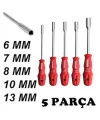 5 Adet Lokma Anahtar Tornavida 6/7/8/10/13/mm Metal Altıgen