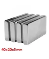5li Set: N35 Sınıfı 40x20x5 mm Köşeli Neodyum Mıknatıs (Nikel Kaplama)