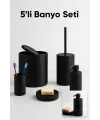 5 Parça Siyah Banyo Seti Yuvarlak Çöp Kovası Tuvalet Fırçası Sabunluk Fırçalık Modern