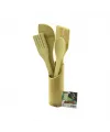 5pcs Ahşap Bambu Mutfak Seti Stand - Kaşık - Çatal - 2 Spatula Fileli