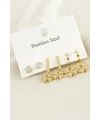 6 Adet Yonca Zirkon Taşlı Lüks Çelik Küpe