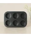 6 Gözlü Siyah Metal Muffin Kalıbı