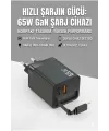 65W Süper Hızlı Şarj Cihazı | Dahili Type-C Kablo | USB-C & USB-A Çıkış | Çoklu Cihaz Desteği