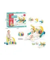 BIB6015 -Vardem Piyanolu 2 in 1 Bebek Yürüteci ve Tavşan Desenli Mavi Oyun Halısı