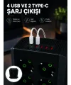 8li Dikey Çoklu Priz 4 Usb 2 Type-c Akım Korumalı Anahtarlı Priz