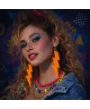80’ler 9039lar Retro Neon Turuncu Şimşek Küpe 10 Cm