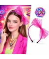 80’ler 90’lar Neon Pembe Dantel Taç Fiyonklu