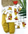 9-12-18-24 Ay Pooh Baskılı Yaka Çıtçıtlı Uzun Kollu Sweatli 2li Kız Erkek Bebek Takımı