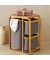 Ahşap Bambu 3 Bölmeli Çamaşır Sepeti 50x30x70 cm