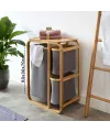 Ahşap Bambu 3 Bölmeli Çamaşır Sepeti 50x30x70 cm