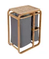 Ahşap Bambu 3 Bölmeli Çamaşır Sepeti 50x30x70 cm