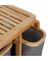 Ahşap Bambu 3 Bölmeli Çamaşır Sepeti 50x30x70 cm