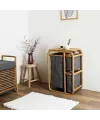 Ahşap Bambu 3 Bölmeli Çamaşır Sepeti 50x30x70 cm