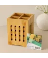 Ahşap Bambu 4 Bölmeli Kaşıklık Organizer (11x11 cm, Pencereli)